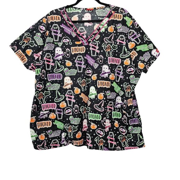 Dickies Witchy Woman V Neck Short Sleeve Halloween Scrub Top - Picture 3 of 5